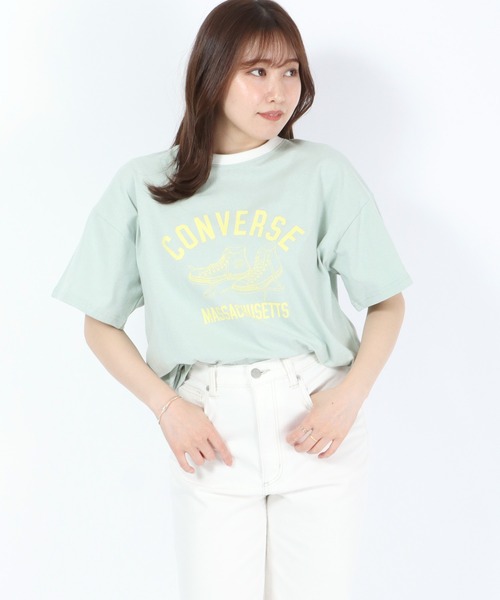CONVERSE(コンバース)の「CONVERSE(コンバース)カレッジロゴ ハイカットシューズプリント リンガーTシャツ(Tシャツ/カットソー・レディース・スミクロ/イエロー/グリーン/ブルー・M/L)」の21枚目の写真