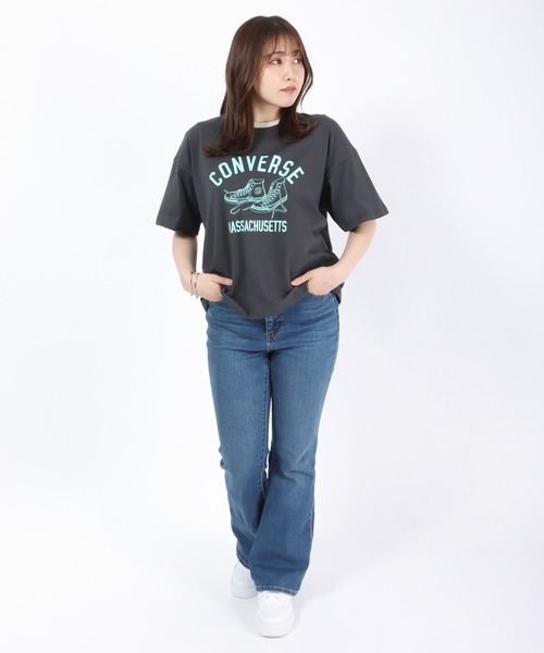 CONVERSE(コンバース)の「CONVERSE(コンバース)カレッジロゴ ハイカットシューズプリント リンガーTシャツ(Tシャツ/カットソー・レディース・スミクロ/イエロー/グリーン/ブルー・M/L)」の17枚目の写真