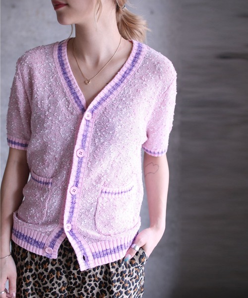 G.V.G.V.（ジーヴィージーヴィー）の「TWEED H/S CARDIGAN（カーディガン/ボレロ・レディース・ピンク/ブラック・ONE SIZE）」の3枚目の写真