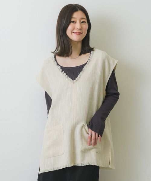 RETRO GIRL（レトロガール）の「Vネックベスト（ベスト・レディース・ライトグレー/ブラック/ナチュラル・FREE）」の13枚目の写真