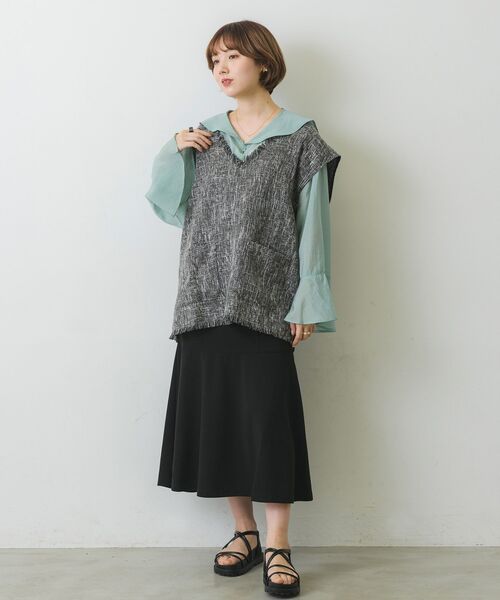 RETRO GIRL（レトロガール）の「Vネックベスト（ベスト・レディース・ライトグレー/ブラック/ナチュラル・FREE）」の7枚目の写真