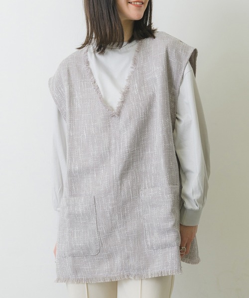 RETRO GIRL（レトロガール）の「Vネックベスト（ベスト・レディース・ライトグレー/ブラック/ナチュラル・FREE）」の3枚目の写真