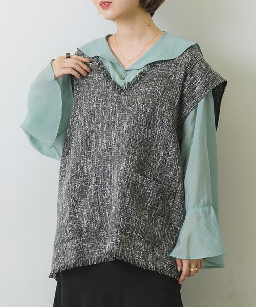 RETRO GIRL（レトロガール）の「Vネックベスト（ベスト・レディース・ライトグレー/ブラック/ナチュラル・FREE）」の2枚目の写真