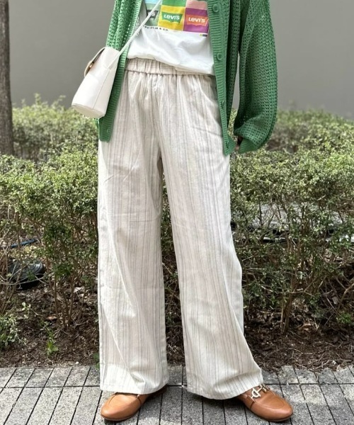 HONEYSUCKLE ROSE（ハニーサックルローズ）の「【HONEYSUCKLE ROSE】サラサラリネン混ワイドパンツ（その他パンツ・レディース・カーキブラウン/グレー/グレー×ホワイト/ブルー/ベージュ・M/L/S）」の3枚目の写真