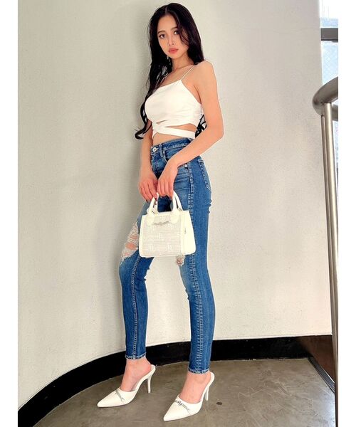 GYDA（ジェイダ）の「ハイウエストニーボールドダメージスキニーデニムパンツ（デニムパンツ・レディース・ライトブルー/ブルー・SMALL/X-SMALL/MEDIUM）」の10枚目の写真