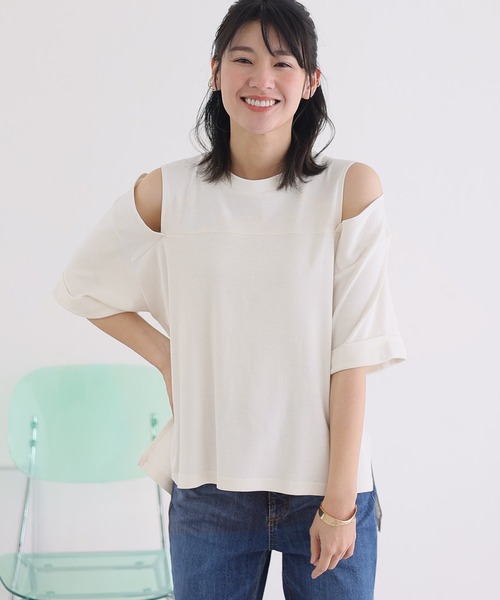 ショルダーオープン半袖Tシャツ（Tシャツ/カットソー）｜ElegChic（エレグシック）