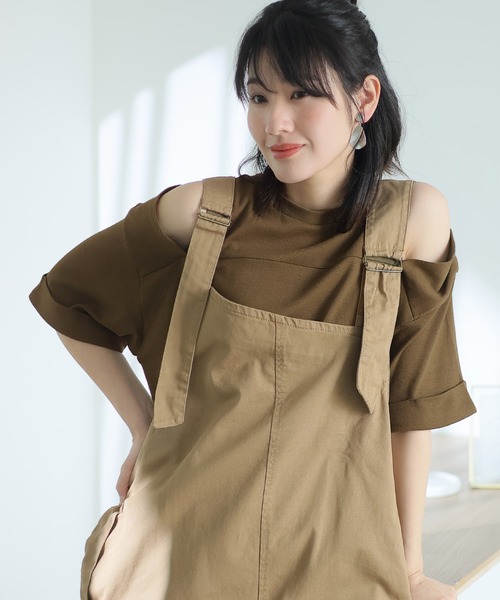 ショルダーオープン半袖Tシャツ（Tシャツ/カットソー）｜ElegChic（エレグシック）