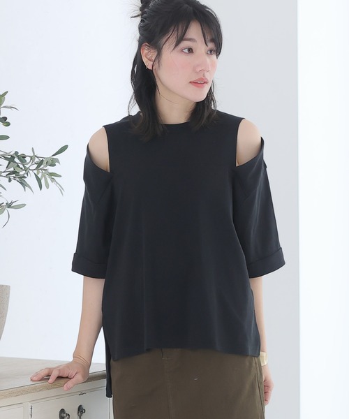 ショルダーオープン半袖Tシャツ（Tシャツ/カットソー）｜ElegChic（エレグシック）