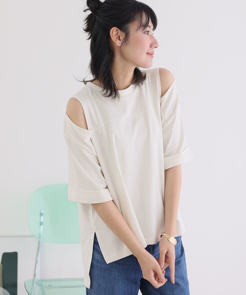 ショルダーオープン半袖Tシャツ（Tシャツ/カットソー）｜ElegChic（エレグシック）