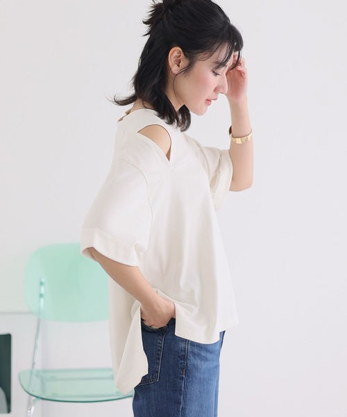 ショルダーオープン半袖Tシャツ（Tシャツ/カットソー）｜ElegChic（エレグシック）