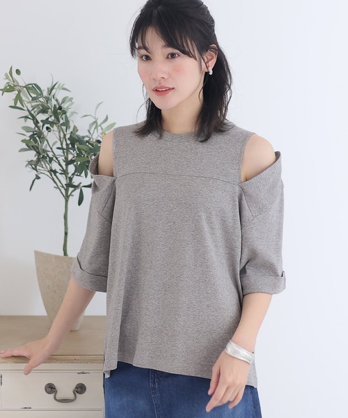 ショルダーオープン半袖Tシャツ（Tシャツ/カットソー）｜ElegChic（エレグシック）