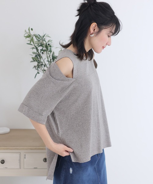 ショルダーオープン半袖Tシャツ（Tシャツ/カットソー）｜ElegChic（エレグシック）