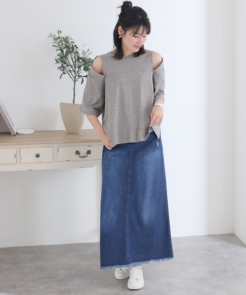 ショルダーオープン半袖Tシャツ（Tシャツ/カットソー）｜ElegChic（エレグシック）