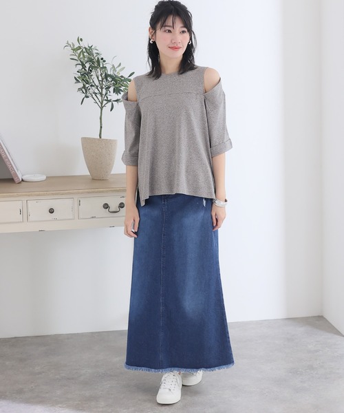 ショルダーオープン半袖Tシャツ（Tシャツ/カットソー）｜ElegChic（エレグシック）