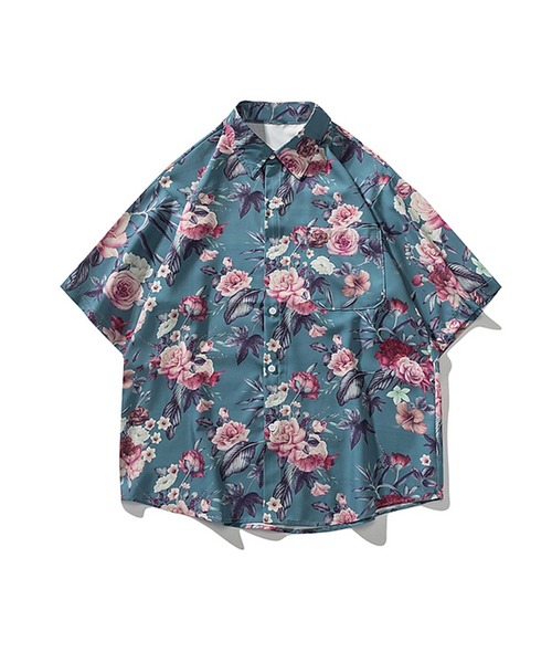 HOOK（フック）の「【HOOK】古着風総柄ビッグアロハシャツ (SS)（シャツ/ブラウス・メンズ・ピンク/ダークグリーン/ライトベージュ/ブルー系その他2/ライトブルー/ホワイト・XL/M/L）」の4枚目の写真