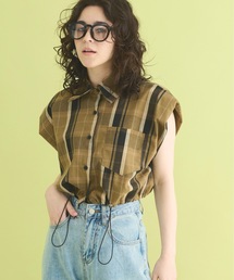 THE YOn | ショルダーパットスリーブドロストヘムチェックシャツ(シャツ/ブラウス)