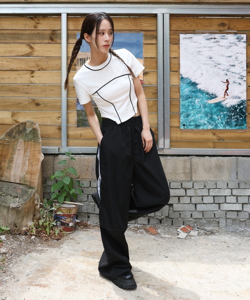 【新品タグ付】ウエスト総ゴムコーデュロイ　ストレッチウォームビズガウチョパンツ WETTEMPT スラックス CURVE STITCH EASY WIDE SLACKS /カーブ