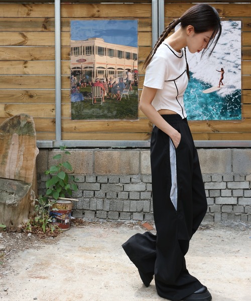 FOLLOWIN（フォロウィン）の「[UNISEX]ストリートサイドバイカラーウエストゴムワイドパンツ（その他パンツ・レディース・グレー/ブラック・FREE）」の8枚目の写真