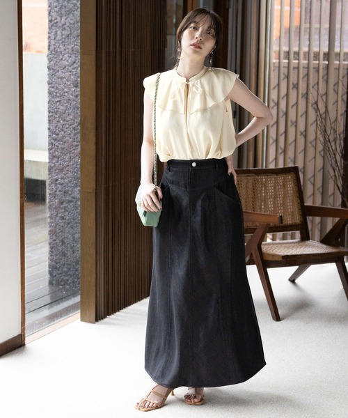 Andemiu（アンデミュウ）の「フリルリボンブラウス966020（シャツ/ブラウス・レディース・ブラック/オフホワイト/キャメル・FREE）」の17枚目の写真