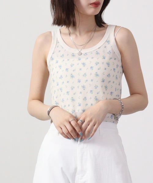 JEMORGAN（ジェーイーモーガン）の「JEMORGAN ワッフル花柄タンクトップ（パック入り）（タンクトップ・レディース・サックスブルー/ピンク・F）」の6枚目の写真