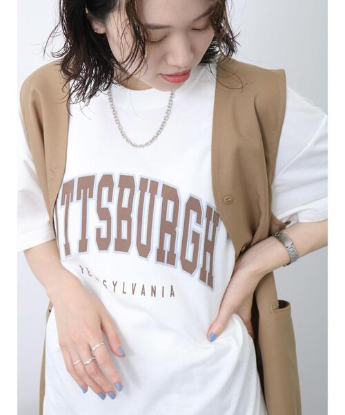 Samansa Mos2 blue（サマンサモスモスブルー）の「ミニ裏毛ロゴプルオーバー（Tシャツ/カットソー・レディース・チャコールグレー/オフホワイト/トップグレー・F）」の4枚目の写真