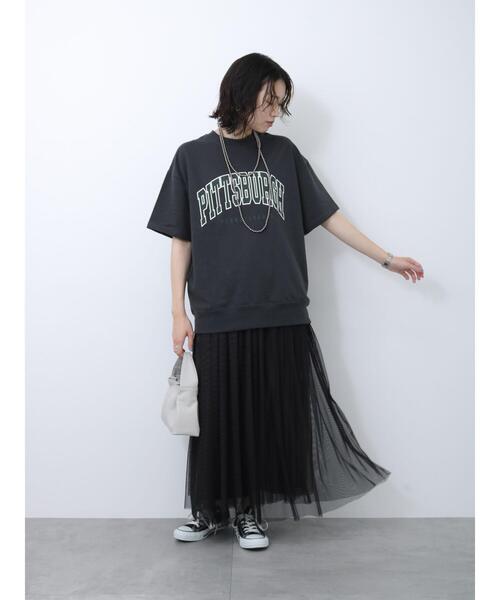 Samansa Mos2 blue（サマンサモスモスブルー）の「ミニ裏毛ロゴプルオーバー（Tシャツ/カットソー・レディース・チャコールグレー/オフホワイト/トップグレー・F）」の18枚目の写真