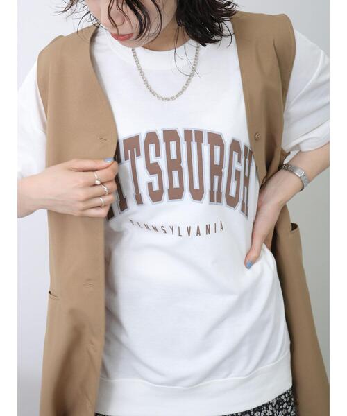 Samansa Mos2 blue（サマンサモスモスブルー）の「ミニ裏毛ロゴプルオーバー（Tシャツ/カットソー・レディース・チャコールグレー/オフホワイト/トップグレー・F）」の6枚目の写真