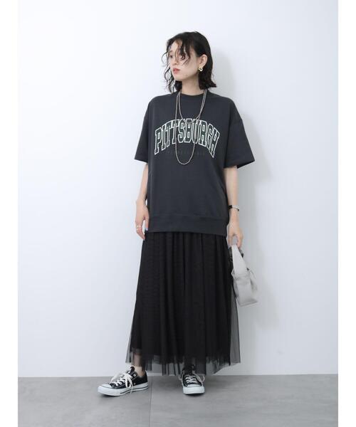 Samansa Mos2 blue（サマンサモスモスブルー）の「ミニ裏毛ロゴプルオーバー（Tシャツ/カットソー・レディース・チャコールグレー/オフホワイト/トップグレー・F）」の20枚目の写真