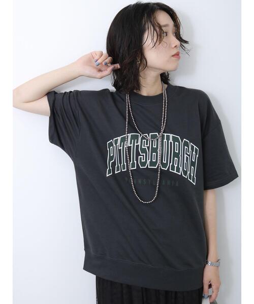 Samansa Mos2 blue（サマンサモスモスブルー）の「ミニ裏毛ロゴプルオーバー（Tシャツ/カットソー・レディース・チャコールグレー/オフホワイト/トップグレー・F）」の7枚目の写真