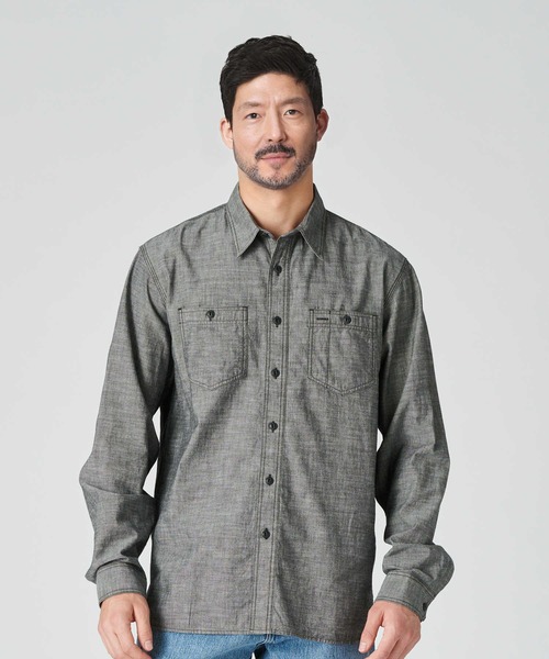BACK NUMBER（バックナンバー）の「BACK NUMBER(バックナンバー)シャンブレーワークシャツ（シャツ/ブラウス・メンズ・ライトインディゴブルー/ダークグレー・L/XL/M）」の16枚目の写真