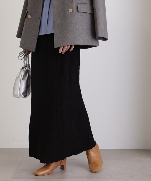 N.(N. Natural Beauty Basic)(エヌエヌナチュラルビューティーベーシック)の「◆シャーリングナローカットソースカート(スカート・レディース・オフホワイト/ブラック・MEDIUM)」の2枚目の写真