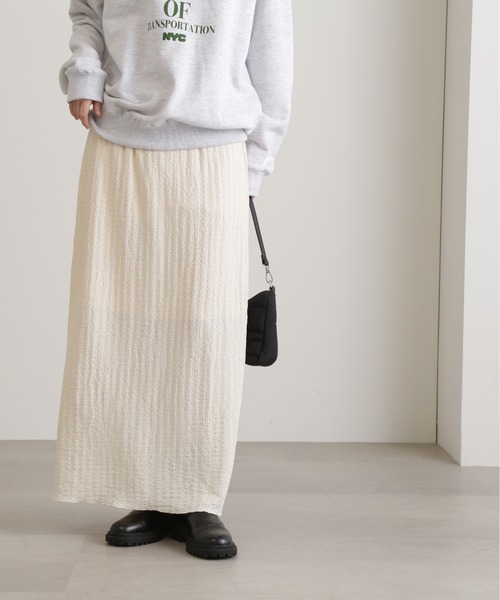 N.(N. Natural Beauty Basic)(エヌエヌナチュラルビューティーベーシック)の「◆シャーリングナローカットソースカート(スカート・レディース・オフホワイト/ブラック・MEDIUM)」の3枚目の写真