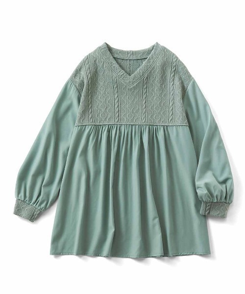 Live in comfort（リブインコンフォート）の「リブ　イン　コンフォート　ジャカードカットソー×マットな落ち感素材の上品華やぎプルオーバーブラウス（シャツ/ブラウス・レディース・ネイビー/オフホワイト/ミント・MEDIUM/X-LARGE/XX-LARGE/LARGE/XXX-LARGE/SMALL）」の4枚目の写真
