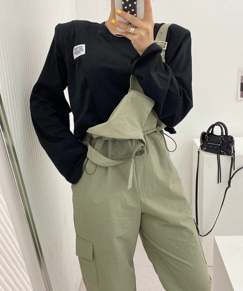 aimoha（アイモハ）の「ジッパーカジュアルサロペット（サロペット/オーバーオール・レディース・グリーン/ブラック・FREE）」の4枚目の写真