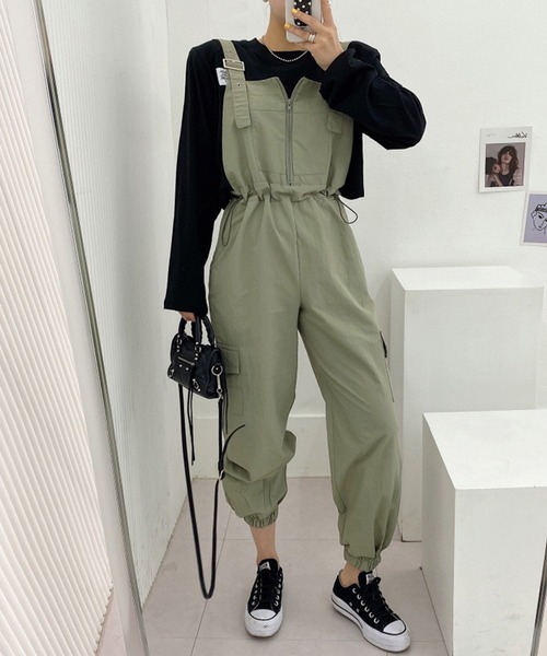 aimoha（アイモハ）の「ジッパーカジュアルサロペット（サロペット/オーバーオール・レディース・グリーン/ブラック・FREE）」の12枚目の写真