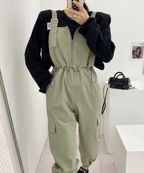 aimoha（アイモハ）の「ジッパーカジュアルサロペット（サロペット/オーバーオール・レディース・グリーン/ブラック・FREE）」の14枚目の写真