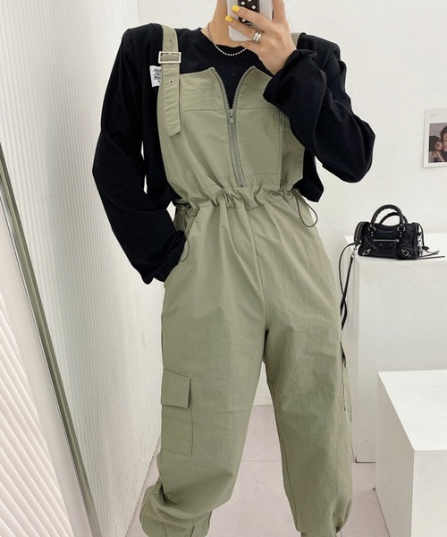 aimoha（アイモハ）の「ジッパーカジュアルサロペット（サロペット/オーバーオール・レディース・グリーン/ブラック・FREE）」の15枚目の写真