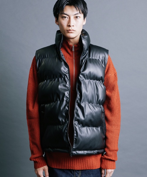 Magine（マージン）の「【SELECT】IR:SYNTHETIC LEATHER DOWN VEST:シンセティック レザー  エコ ダウンベスト（ダウンベスト・メンズ・ブラウン/ブラック・M/L/XL）」の5枚目の写真
