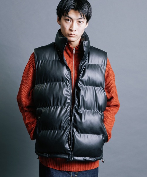 Magine（マージン）の「【SELECT】IR:SYNTHETIC LEATHER DOWN VEST:シンセティック レザー  エコ ダウンベスト（ダウンベスト・メンズ・ブラウン/ブラック・M/L/XL）」の6枚目の写真