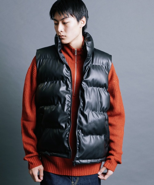 Magine（マージン）の「【SELECT】IR:SYNTHETIC LEATHER DOWN VEST:シンセティック レザー  エコ ダウンベスト（ダウンベスト・メンズ・ブラウン/ブラック・M/L/XL）」の8枚目の写真