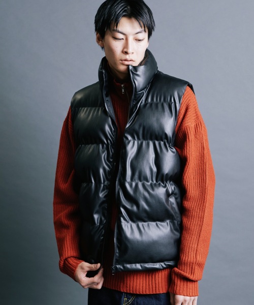 Magine（マージン）の「【SELECT】IR:SYNTHETIC LEATHER DOWN VEST:シンセティック レザー  エコ ダウンベスト（ダウンベスト・メンズ・ブラウン/ブラック・M/L/XL）」の10枚目の写真