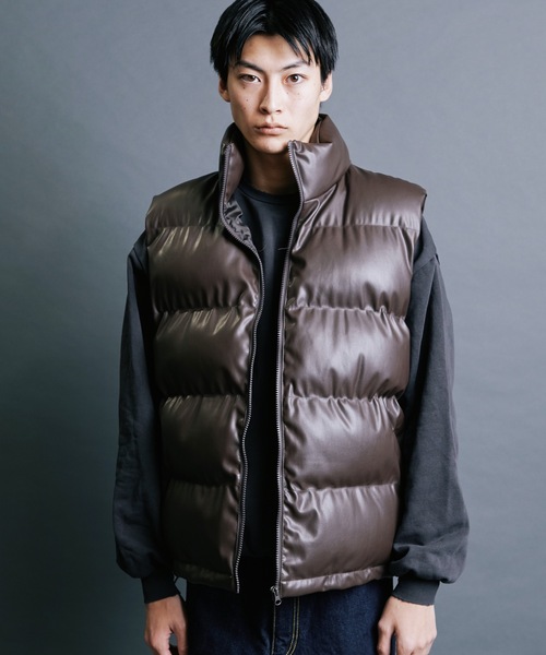 Magine（マージン）の「【SELECT】IR:SYNTHETIC LEATHER DOWN VEST:シンセティック レザー  エコ ダウンベスト（ダウンベスト・メンズ・ブラウン/ブラック・M/L/XL）」の12枚目の写真