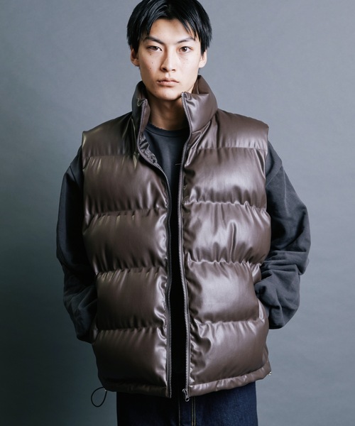 Magine（マージン）の「【SELECT】IR:SYNTHETIC LEATHER DOWN VEST:シンセティック レザー  エコ ダウンベスト（ダウンベスト・メンズ・ブラウン/ブラック・M/L/XL）」の13枚目の写真