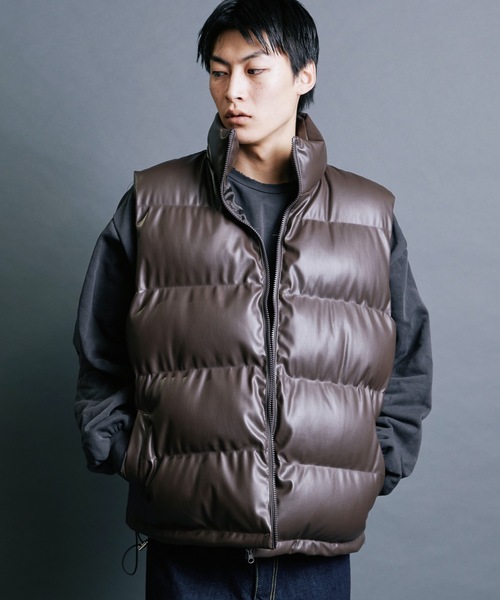Magine（マージン）の「【SELECT】IR:SYNTHETIC LEATHER DOWN VEST:シンセティック レザー  エコ ダウンベスト（ダウンベスト・メンズ・ブラウン/ブラック・M/L/XL）」の14枚目の写真
