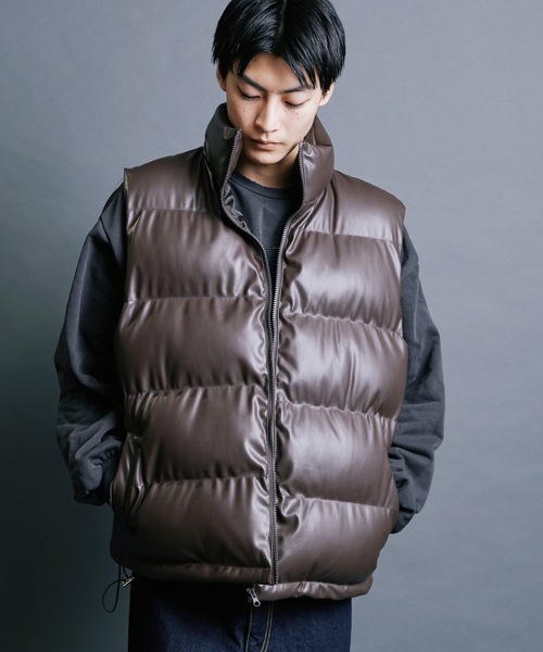 Magine（マージン）の「【SELECT】IR:SYNTHETIC LEATHER DOWN VEST:シンセティック レザー  エコ ダウンベスト（ダウンベスト・メンズ・ブラウン/ブラック・M/L/XL）」の15枚目の写真