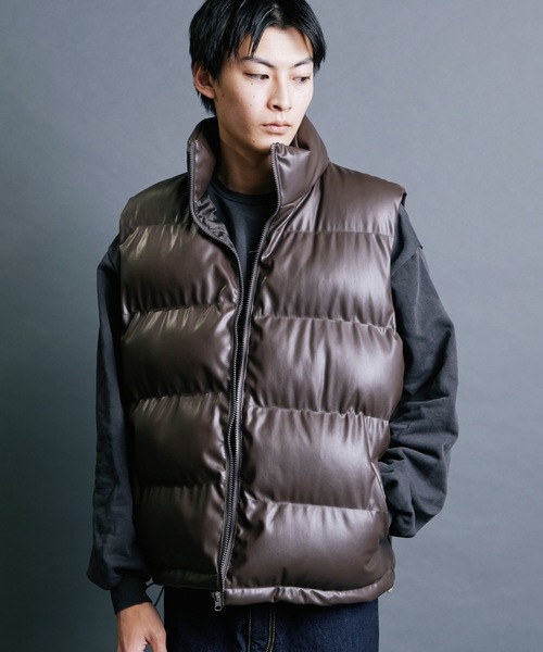 Magine（マージン）の「【SELECT】IR:SYNTHETIC LEATHER DOWN VEST:シンセティック レザー  エコ ダウンベスト（ダウンベスト・メンズ・ブラウン/ブラック・M/L/XL）」の16枚目の写真