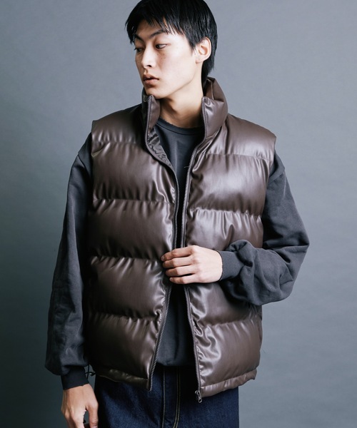 Magine（マージン）の「【SELECT】IR:SYNTHETIC LEATHER DOWN VEST:シンセティック レザー  エコ ダウンベスト（ダウンベスト・メンズ・ブラウン/ブラック・M/L/XL）」の19枚目の写真