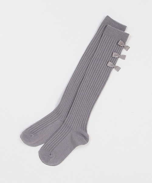 petit main（プティマイン）の「プチリボンオーバーニーソックス（ソックス/靴下・キッズ・オフホワイト/ブラック/モカ/グレー・L/M/S）」の4枚目の写真