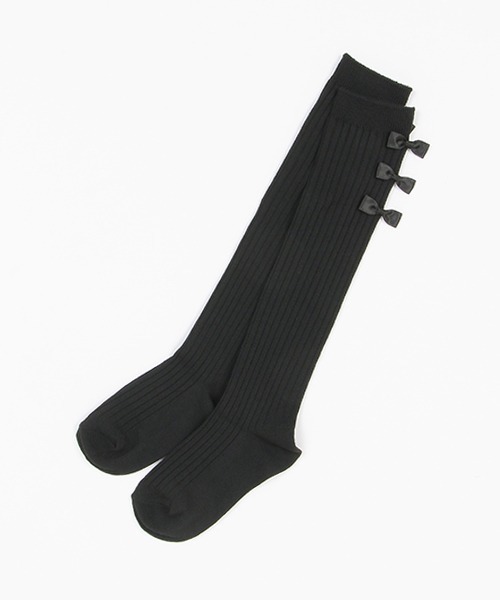 petit main（プティマイン）の「プチリボンオーバーニーソックス（ソックス/靴下・キッズ・オフホワイト/ブラック/モカ/グレー・L/M/S）」の3枚目の写真
