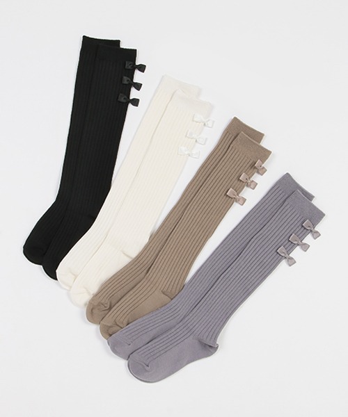 petit main（プティマイン）の「プチリボンオーバーニーソックス（ソックス/靴下・キッズ・オフホワイト/ブラック/モカ/グレー・L/M/S）」の7枚目の写真